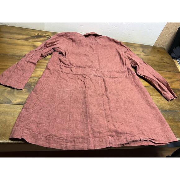 Flax 100% Linen Oversized Lagenlook Button Down Blouse Pockets Size Large Red - Picture 14 of 14